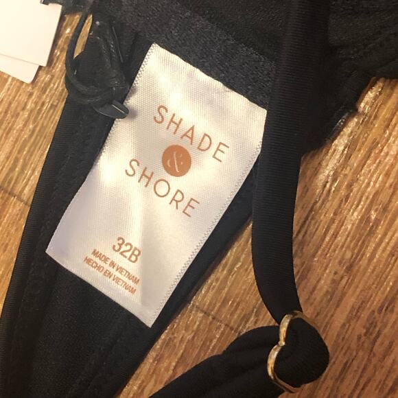 Shade & Shore Black with Gold Bead Detail Cutout Underwire Bikini Top Size 32B - Picture 9 of 9